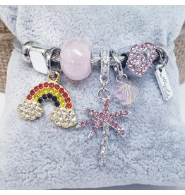 BAF0103 - Pink , Rainbow ,Palm And Heart Charm Bracelet