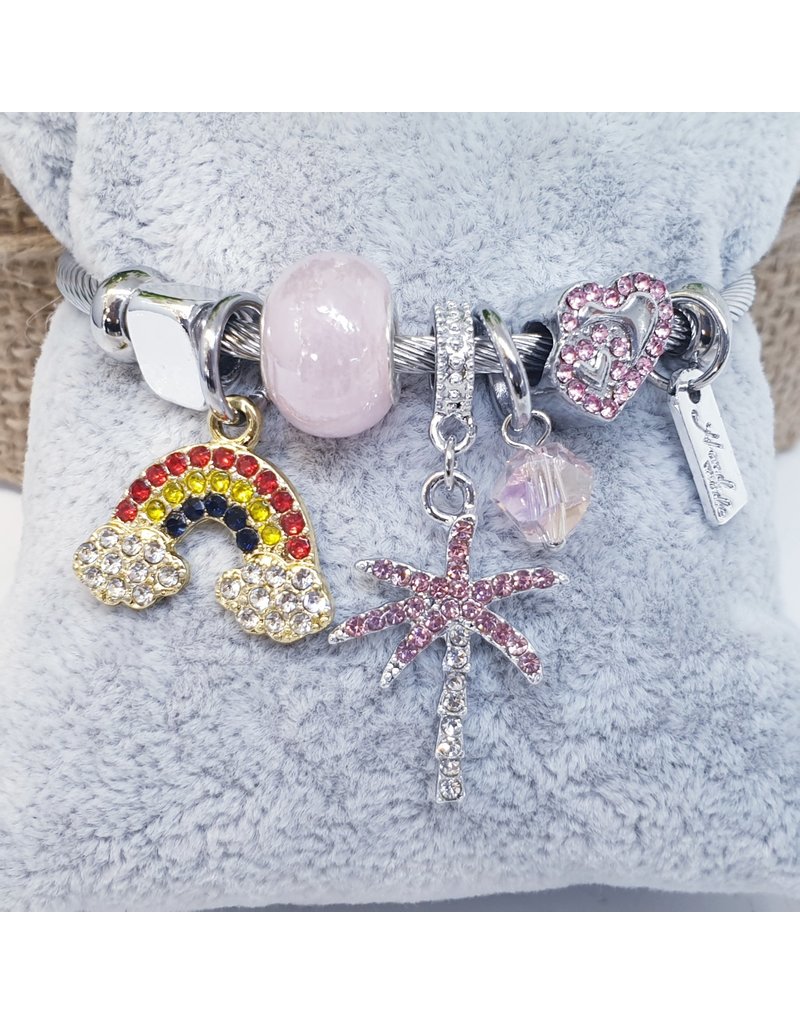 BAF0103 - Pink , Rainbow ,Palm And Heart Charm Bracelet