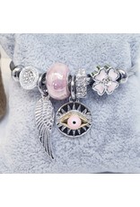 BAF0105 - Pink, Evil Eye With Wing Charm Bracelet