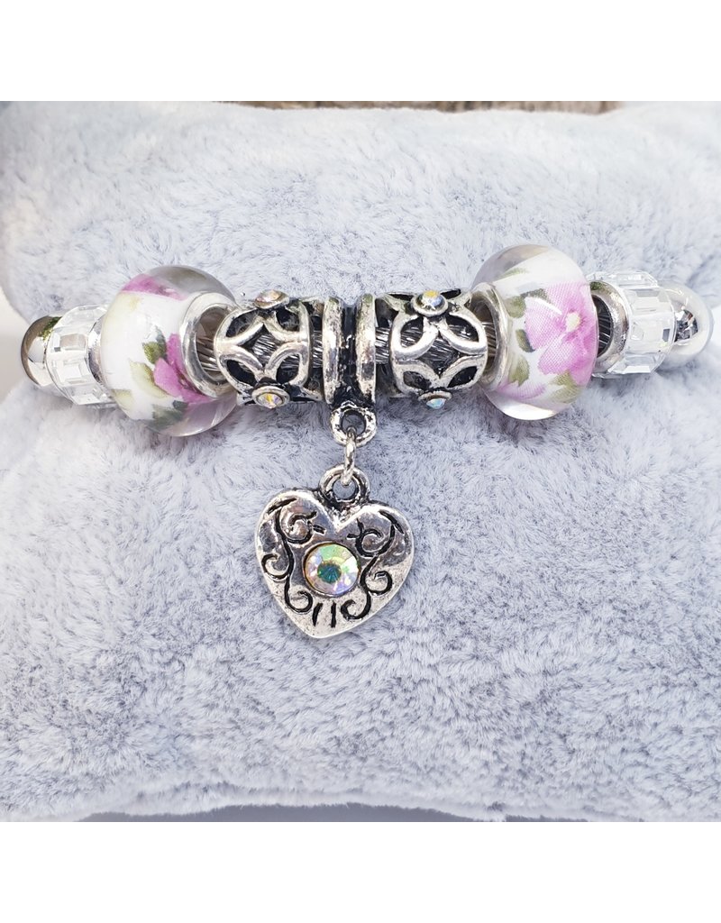 BAF0109 - White, Flower Patten Charm Bracelet