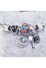 BAF0118 - Black, Lock Key And Moon Charm Bracelet
