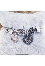 BAF0120 - Black, Heart And Disk Charm Bracelet