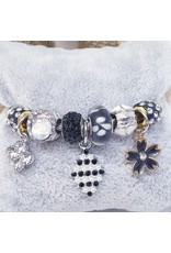 BAF0122 - Black, Gold, Flower And Pearl Leaf Charm Bracelet