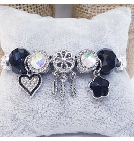 BAF0123 - Black, Dream Catcher And Clove Charm Bracelet