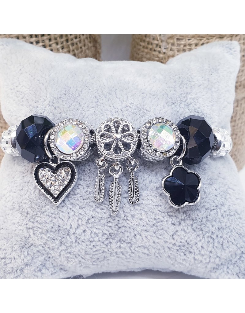 BAF0123 - Black, Dream Catcher And Clove Charm Bracelet