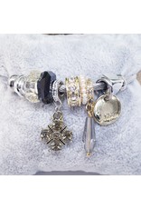 BAF0132 - Black, Gold, Disk And Crystal Charm Bracelet