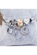 BAF0145 - White, Green, Key, Lock, White Heart Charm Bracelet