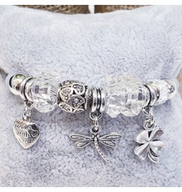 BAF0148 - Clear, Dragonfly, Flower Charm Bracelet