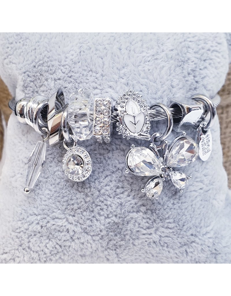 BAF0149 - Clear, White, Circle, Bow Charm Bracelet