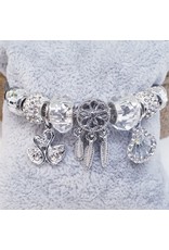 BAF0155 - Clear, Swans, Feather Charm Bracelet