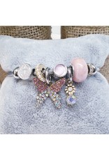 BAF0157 - Pink,Butterfly, flower pearl ,Charm Bracelet