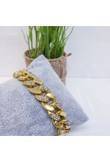 SBA0001 - Gold, Cuban Link Half Stone Bracelet