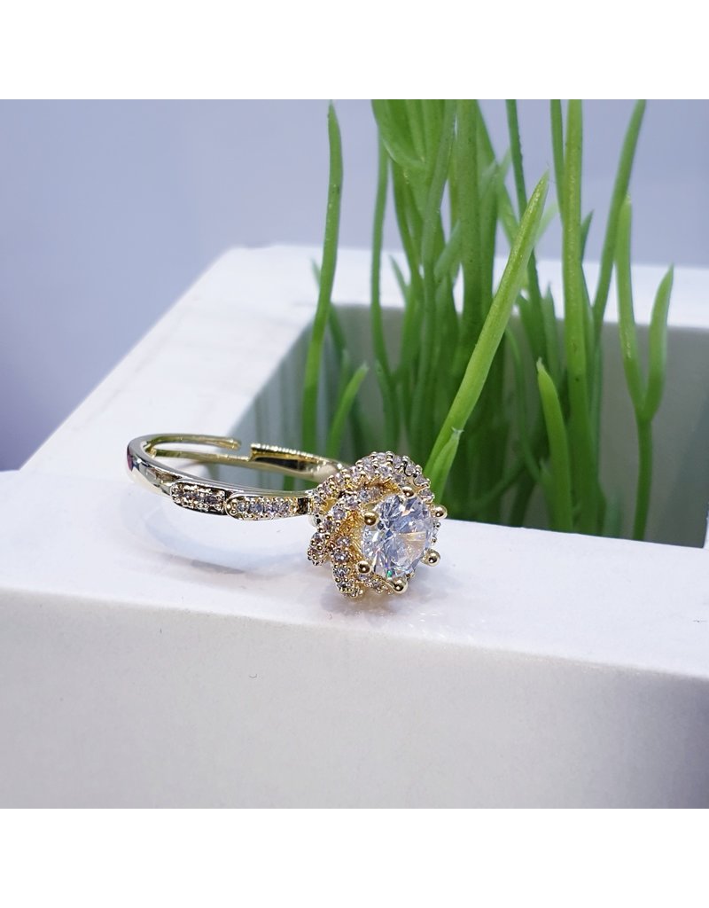 RGF0110-Gold, Diamond Simulant Ring
