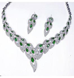 CSE0023 - Silver, Green Stone Formal Set