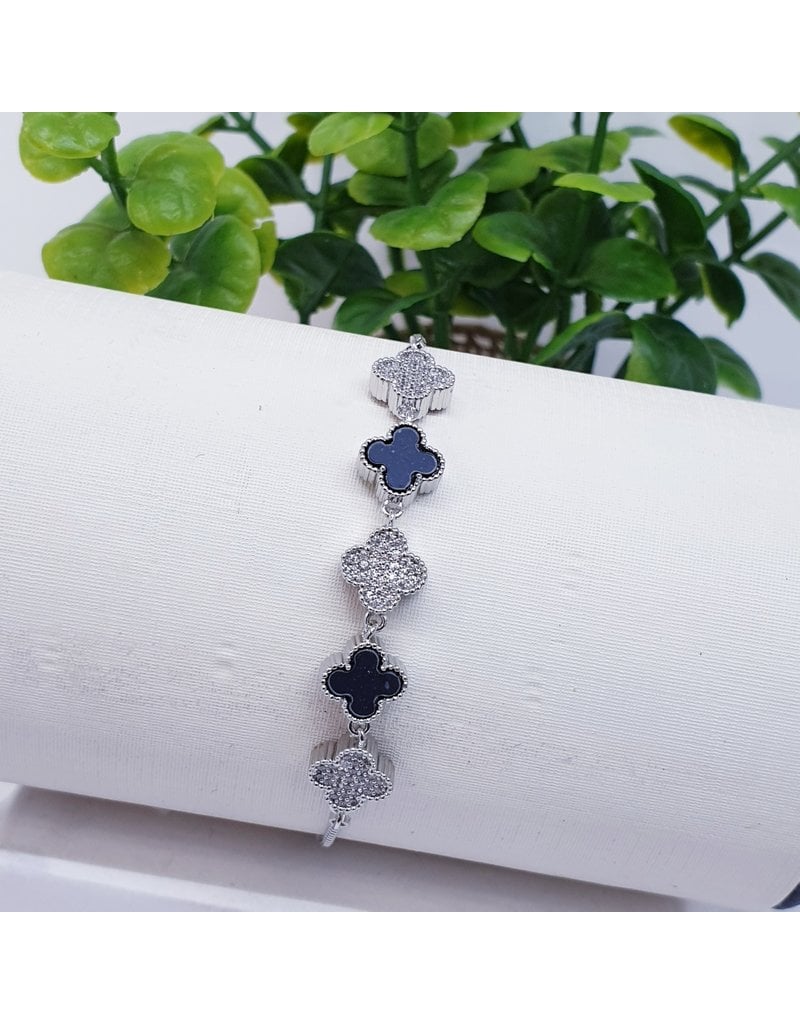 BJI0066 - Silver/Black Silver/Red Reversible Adjustable Bracelet