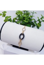 BJI0077 - Gold Black Oval Adjustable Bracelet