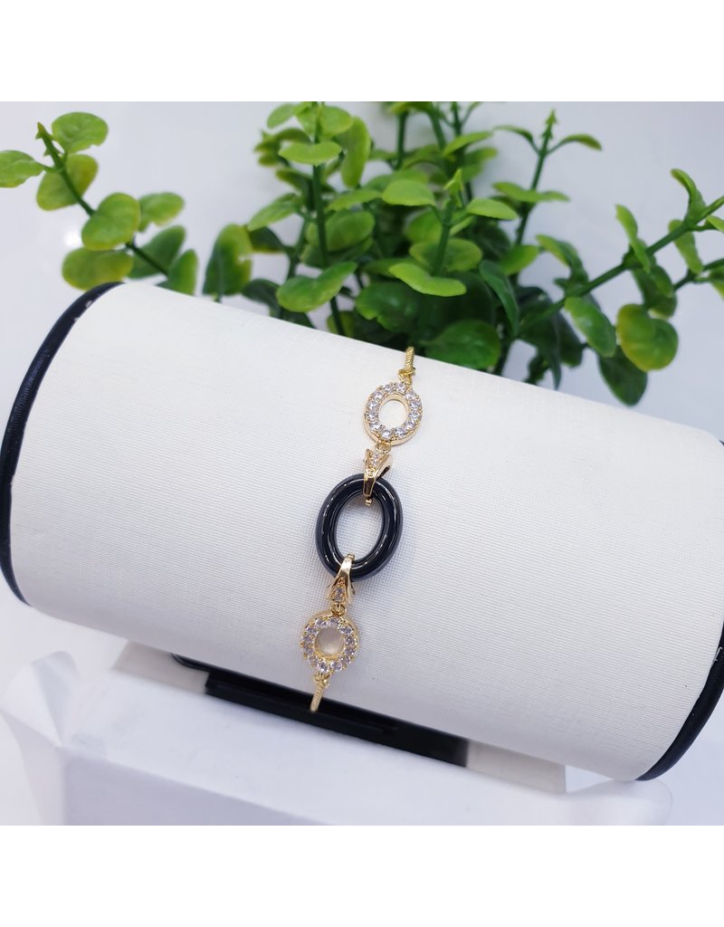 BJI0077 - Gold Black Oval Adjustable Bracelet