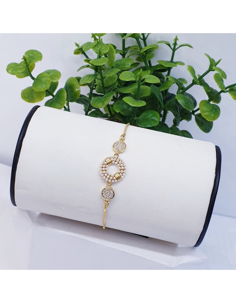 BJI0107 - Gold Circle, Pearl  Adjustable Bracelet