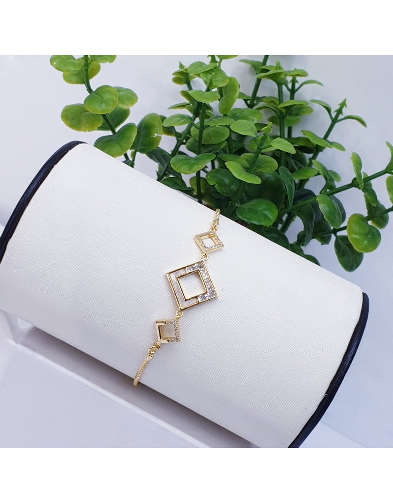 BJI0122 - Gold Square, White  Adjustable Bracelet