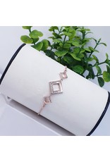 BJI0124 - Rose Gold Square, White  Adjustable Bracelet