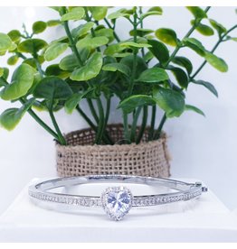 BGI0321 - Silver Heart Crystal Bangle