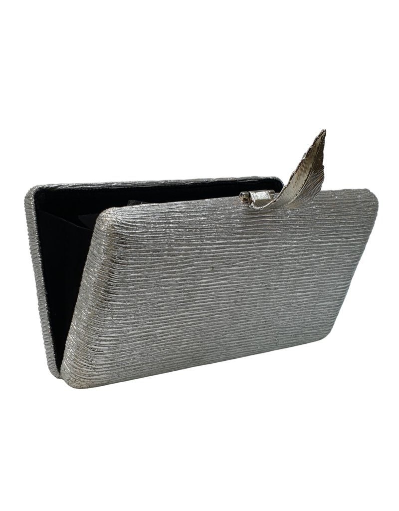 Cta0002 - Silver, Rectangle, Leaf Clutch Bag