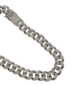 STD0009- Silver, Cuban Link Full Stone Necklace
