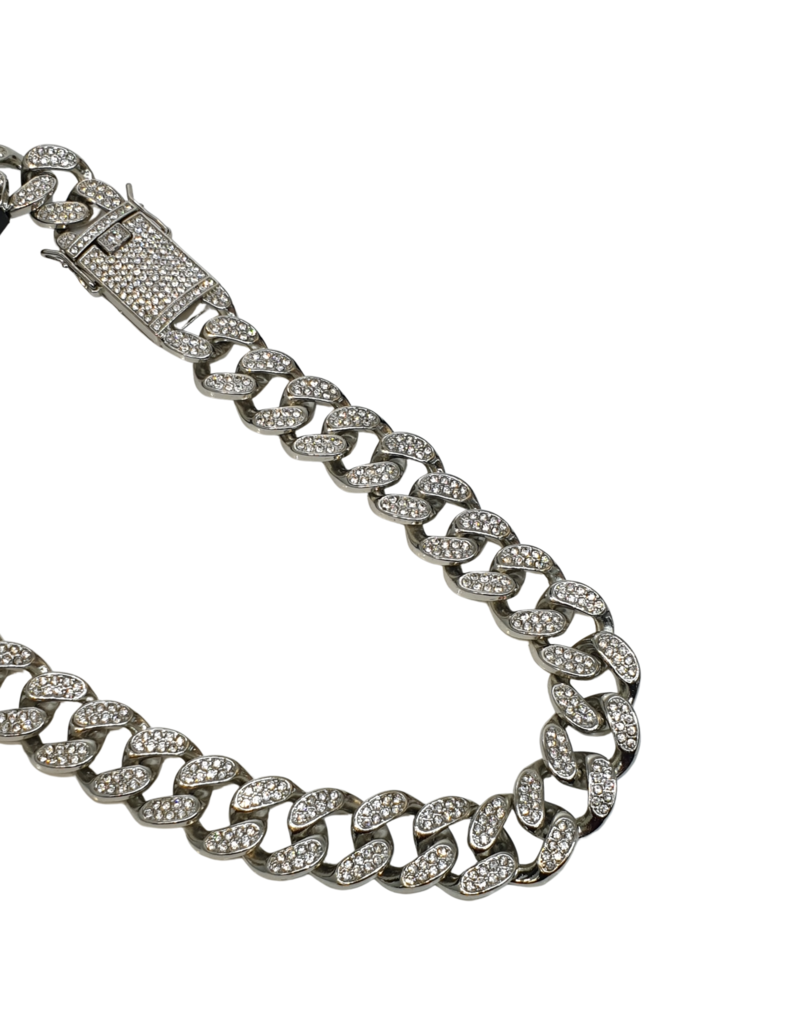 STD0009- Silver, Cuban Link Full Stone Necklace