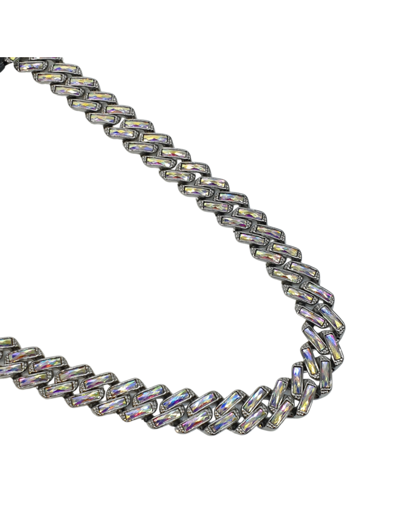 STD0038- Silver , Mother Of Pearl Crystal Slink 20 Inch Necklace