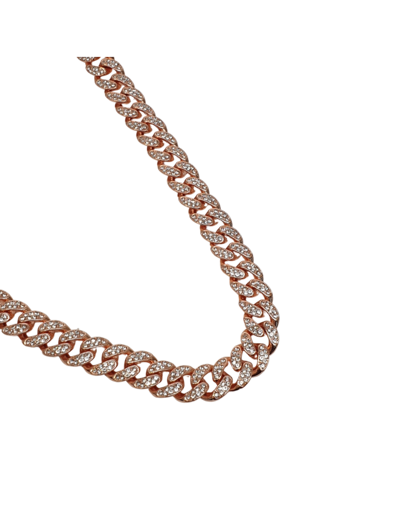 STD0015- Rose Gold, Cuban Link Full Stone Necklace