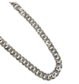 STD0016- Silver, Cuban Link Half Stone Necklace