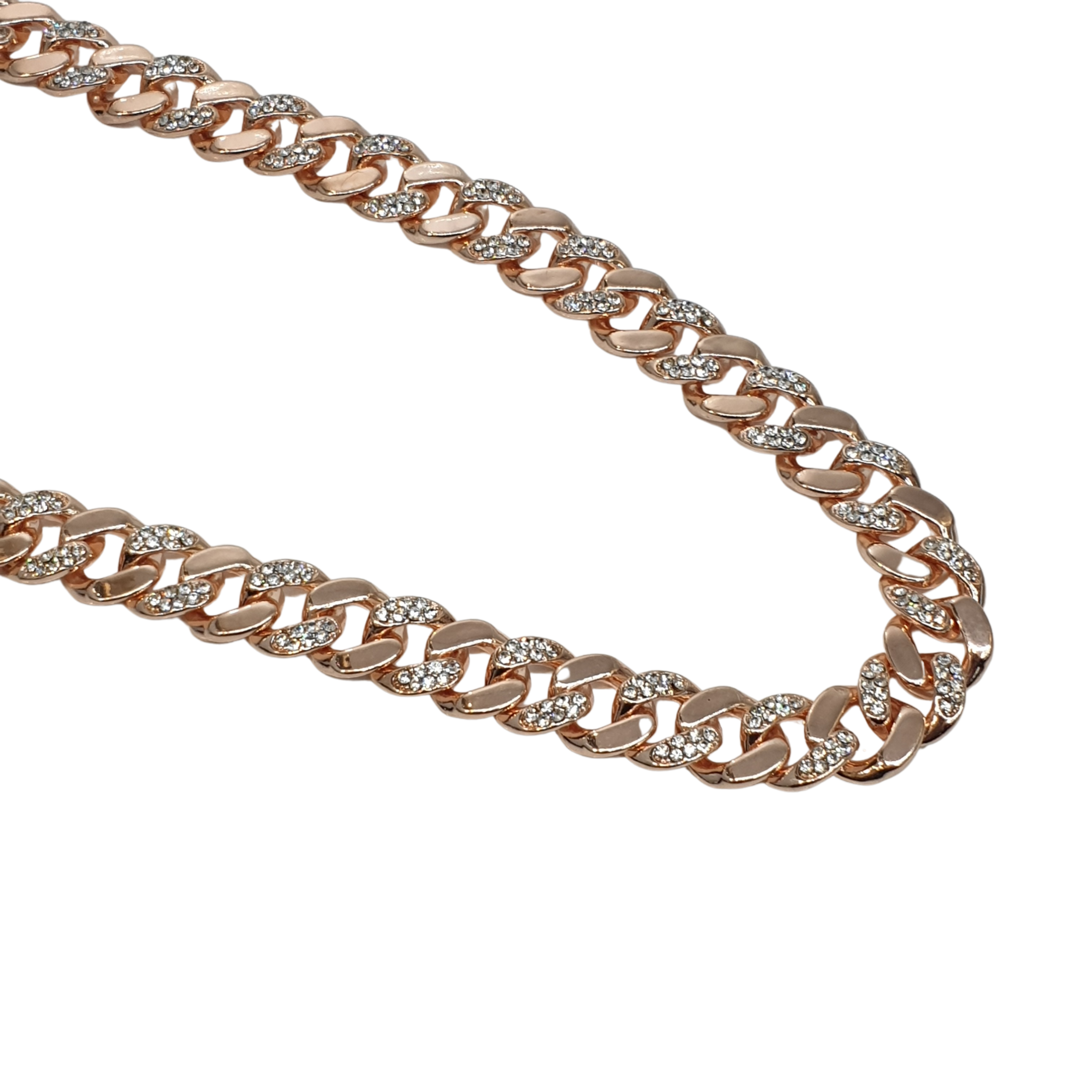 STD0018 Rose Gold Cuban Link Half Stone Necklace Bling Creations