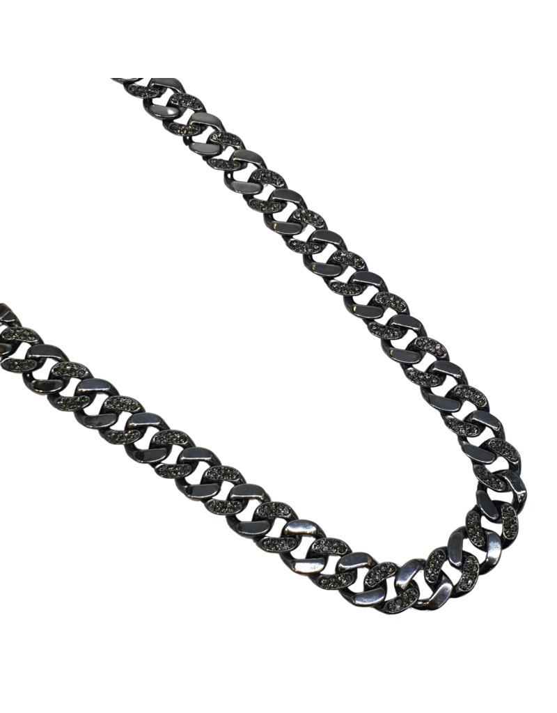 STD0019- Black, Cuban Link Half Stone Necklace