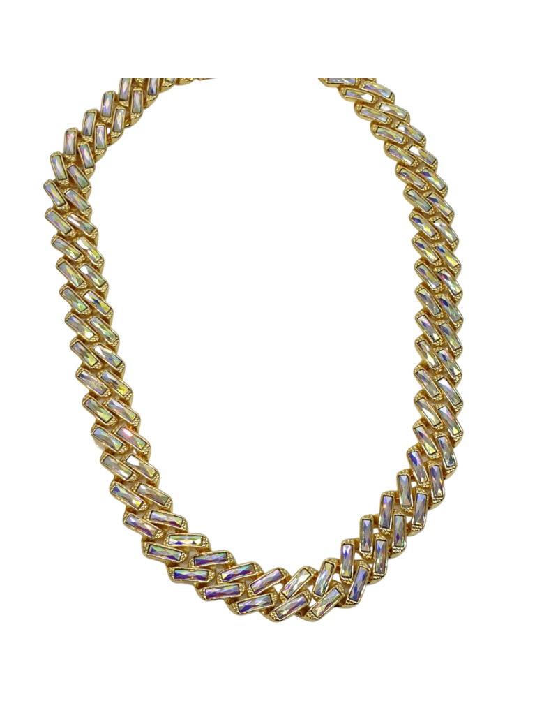 STD0034- Gold, Mother Of Pearl Crystal 20 Inch Necklace