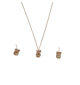 SSA0002- Rose Gold Bow/Drop Stone Necklace & Earring Set