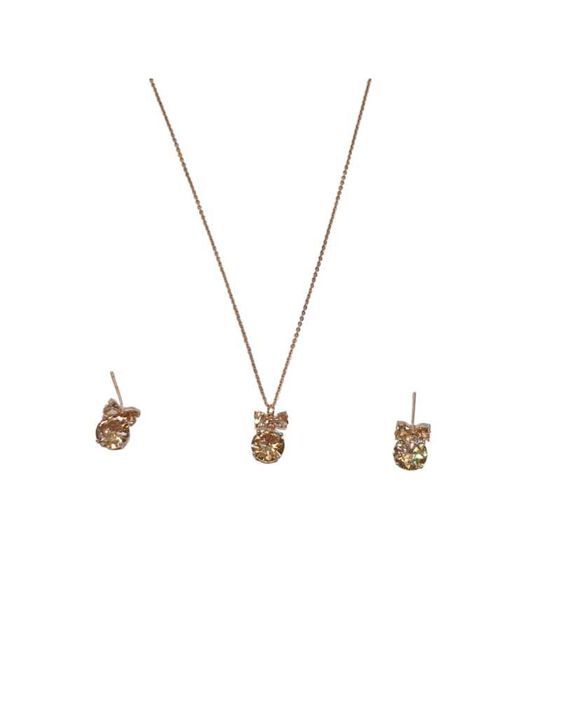 SSA0002- Rose Gold Bow/Drop Stone Necklace & Earring Set