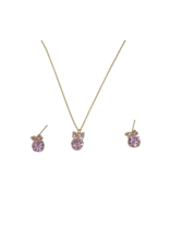 SSA0003- Gold Bow/Drop Pink Necklace & Earring Set