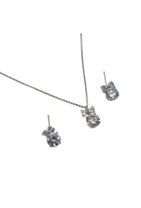 SSA0005- Silver Bow/Drop Stone Necklace & Earring Set