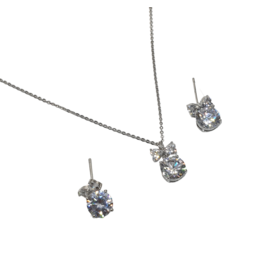 SSA0005- Silver Bow/Drop Stone Necklace & Earring Set