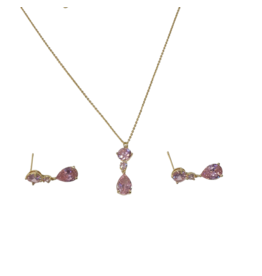 SSA0006- Gold Drop Circle/Ovalnecklace & Earring Set