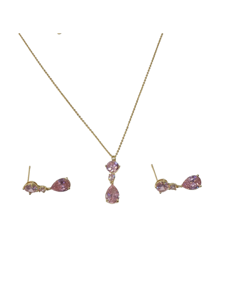 SSA0006- Gold Drop Circle/Ovalnecklace & Earring Set