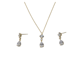 SSA0008- Gold Drop Circle/Oval Necklace & Earring Set