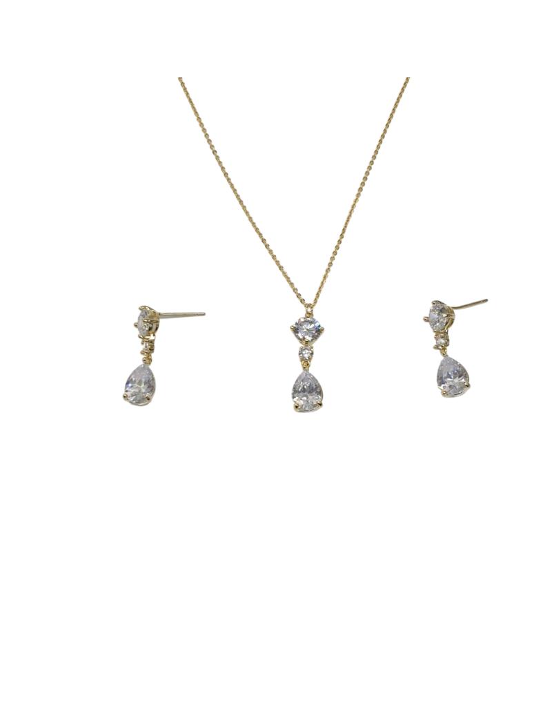 SSA0008- Gold Drop Circle/Oval Necklace & Earring Set