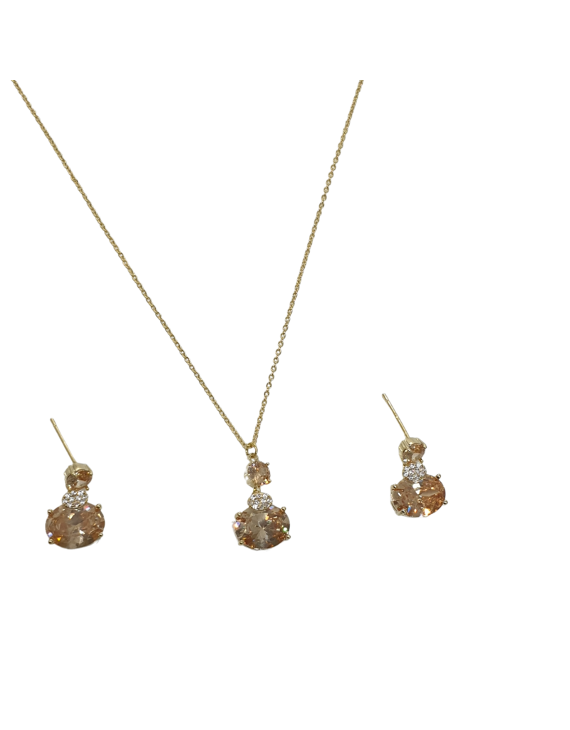 SSA0012- Gold Drop Ovalnecklace & Earring Set