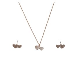SSA0057- Rose Gold Double Heart Necklace & Earring Set