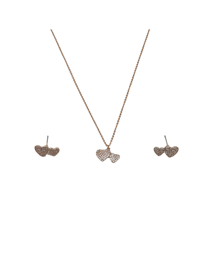 SSA0057- Rose Gold Double Heart Necklace & Earring Set