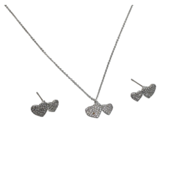 SSA0058- Silver Double Heart Necklace & Earring Set