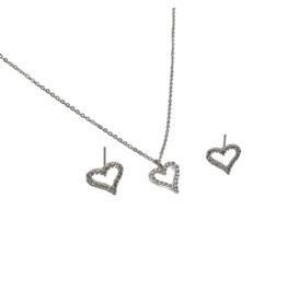SSA0061- Silver Heart Necklace & Earring Set