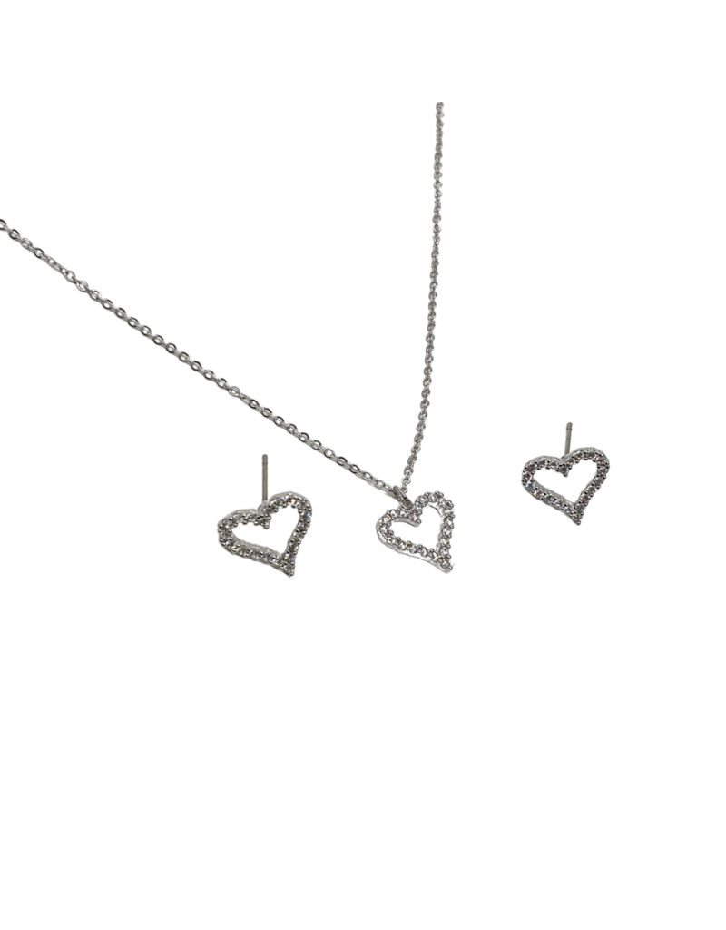 SSA0061- Silver Heart Necklace & Earring Set