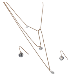 SSA0062- Rose Gold Triple Chain Necklace & Earring Set